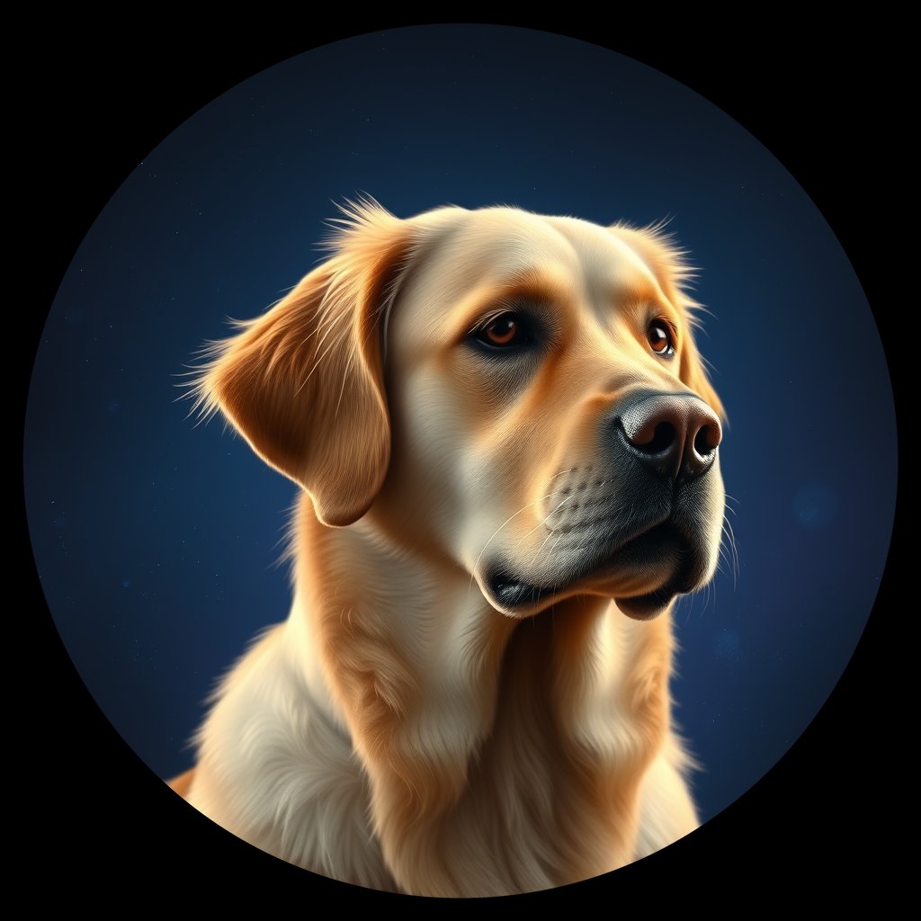 Cosmic medallion portrait of GRLS_grlsVVUVDOPP, a Golden Retriever