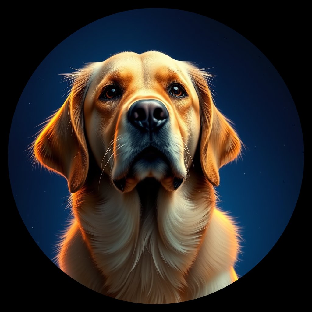 Cosmic medallion portrait of GRLS_grlsVWFN7MZZ, a Golden Retriever