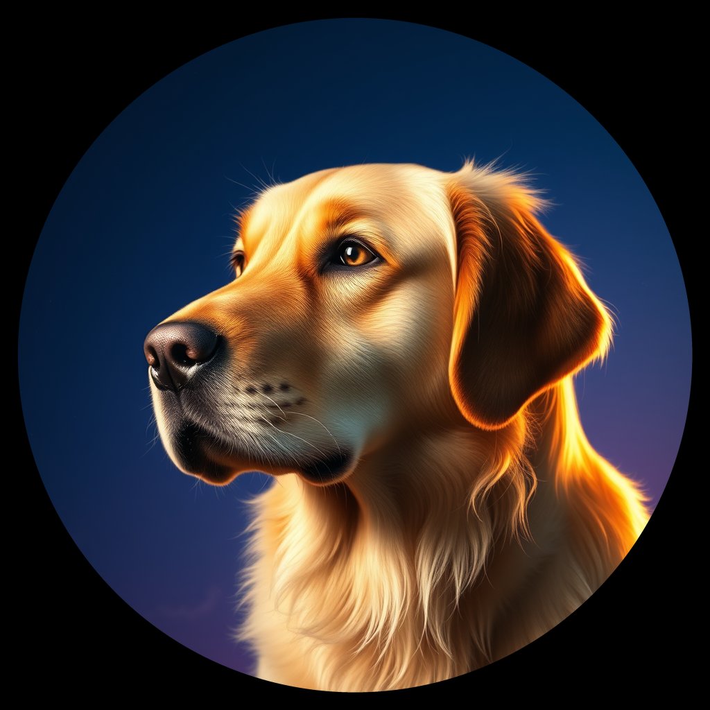 Cosmic medallion portrait of GRLS_grlsVWGLR399, a Golden Retriever