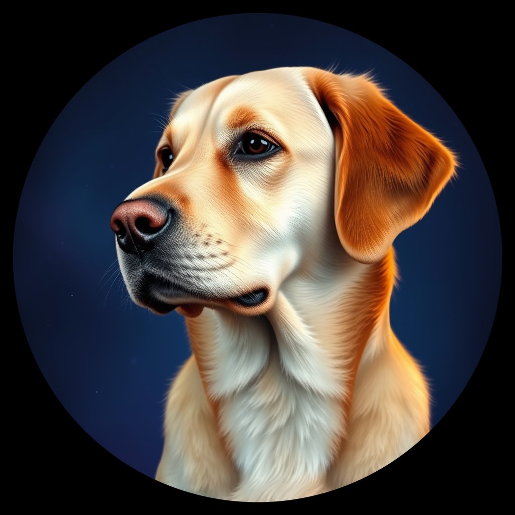 Cosmic medallion portrait of GRLS_grlsVWMGLNMM, a Golden Retriever
