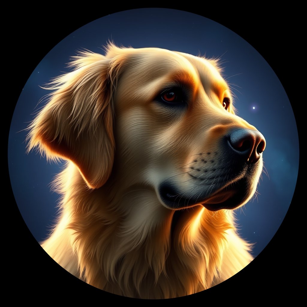Cosmic medallion portrait of GRLS_grlsVX7VGDWW, a Golden Retriever