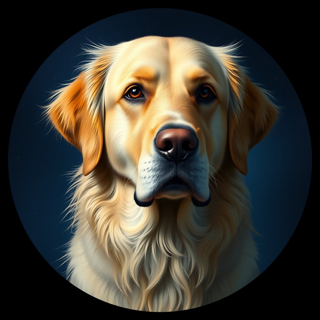 Cosmic medallion portrait of GRLS_grlsVXJUMDTT, a Golden Retriever
