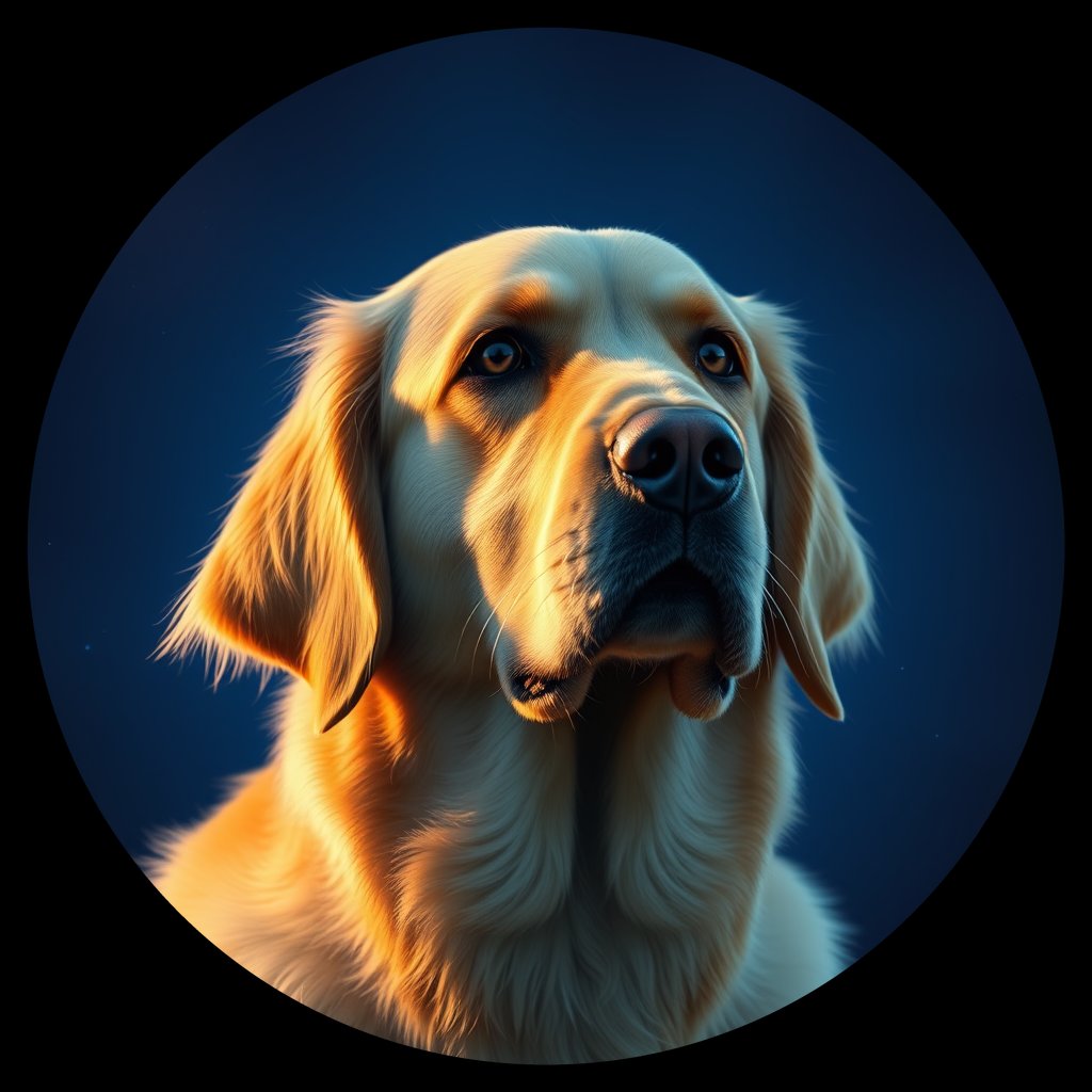 Cosmic medallion portrait of GRLS_grlsVXXU25GG, a Golden Retriever