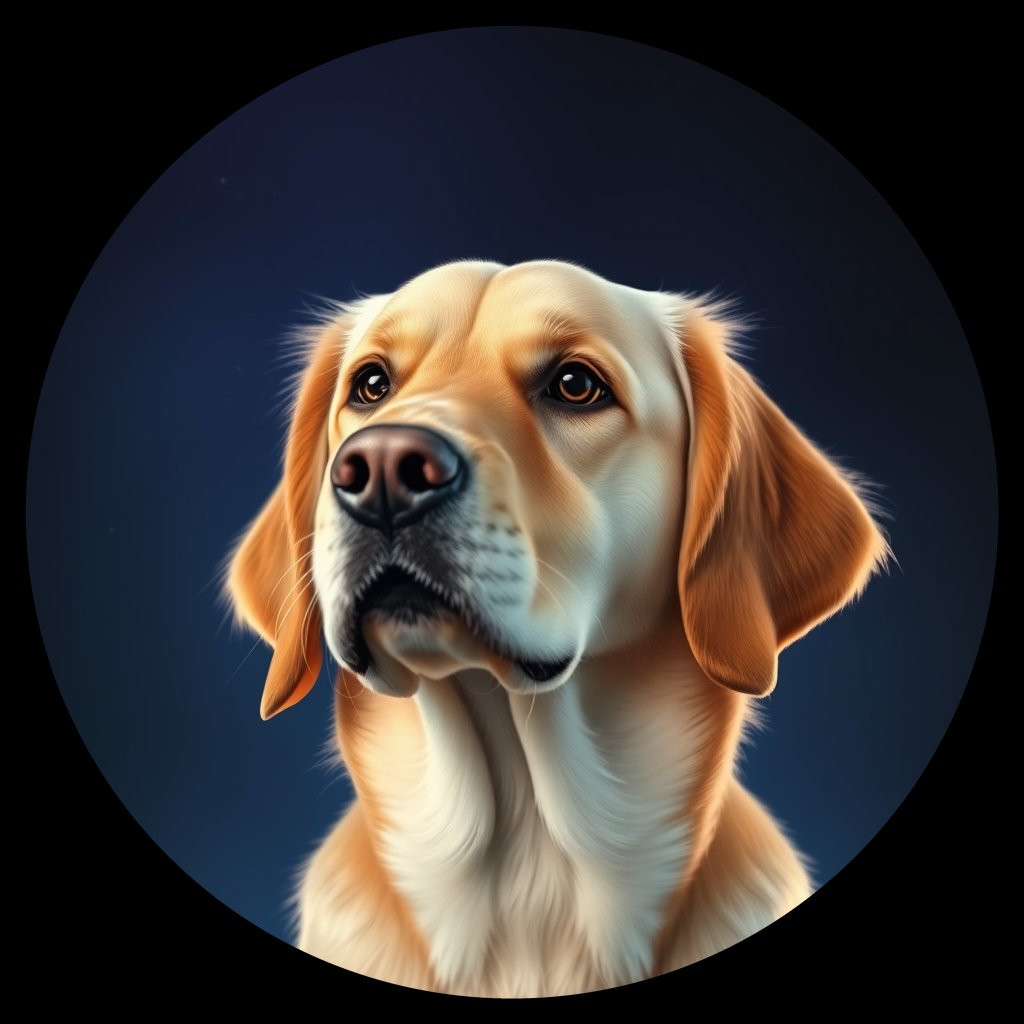 Cosmic medallion portrait of GRLS_grlsVYWVEBUU, a Golden Retriever