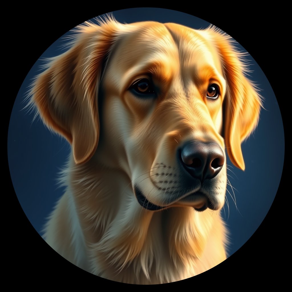 Cosmic medallion portrait of GRLS_grlsVZTYB833, a Golden Retriever