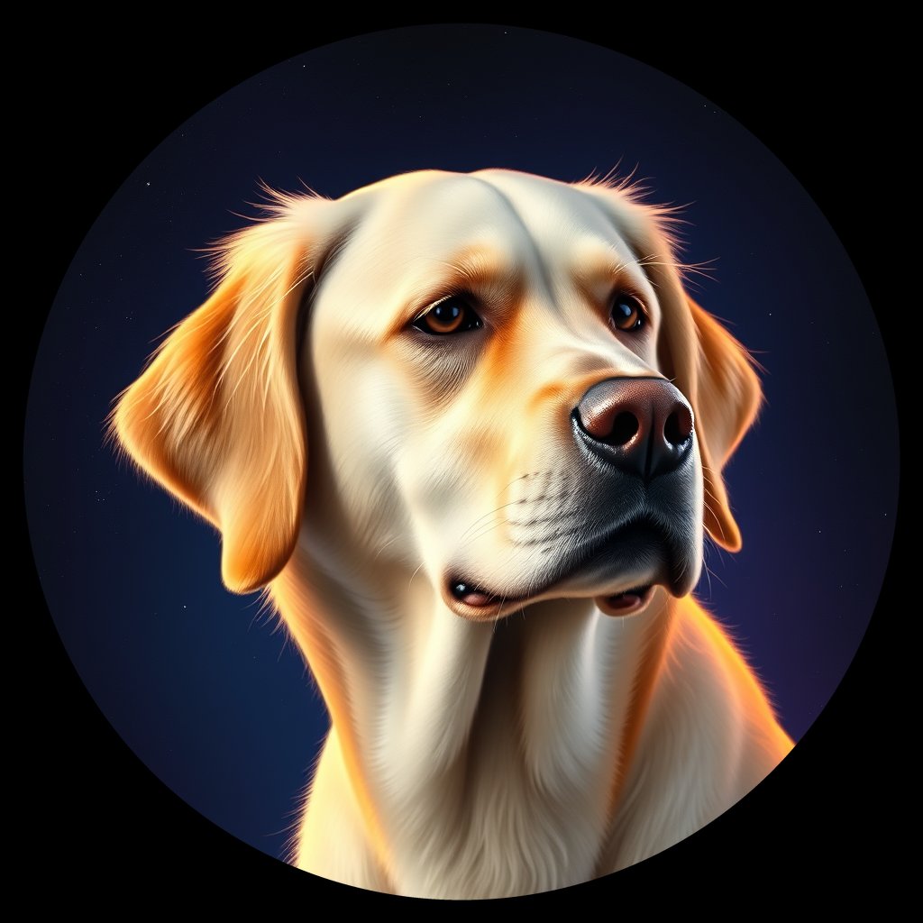 Cosmic medallion portrait of GRLS_grlsVZZT8XOO, a Golden Retriever