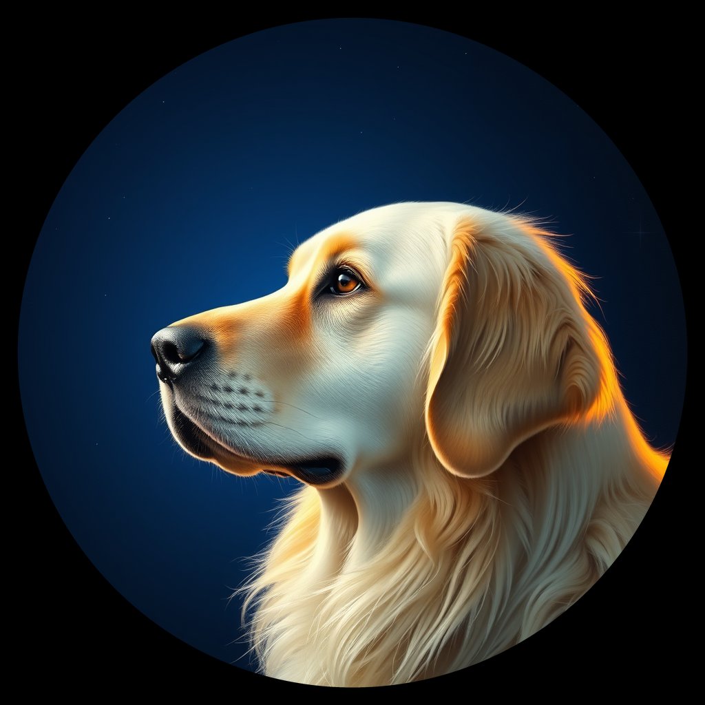 Cosmic medallion portrait of GRLS_grlsW0REL2WW, a Golden Retriever