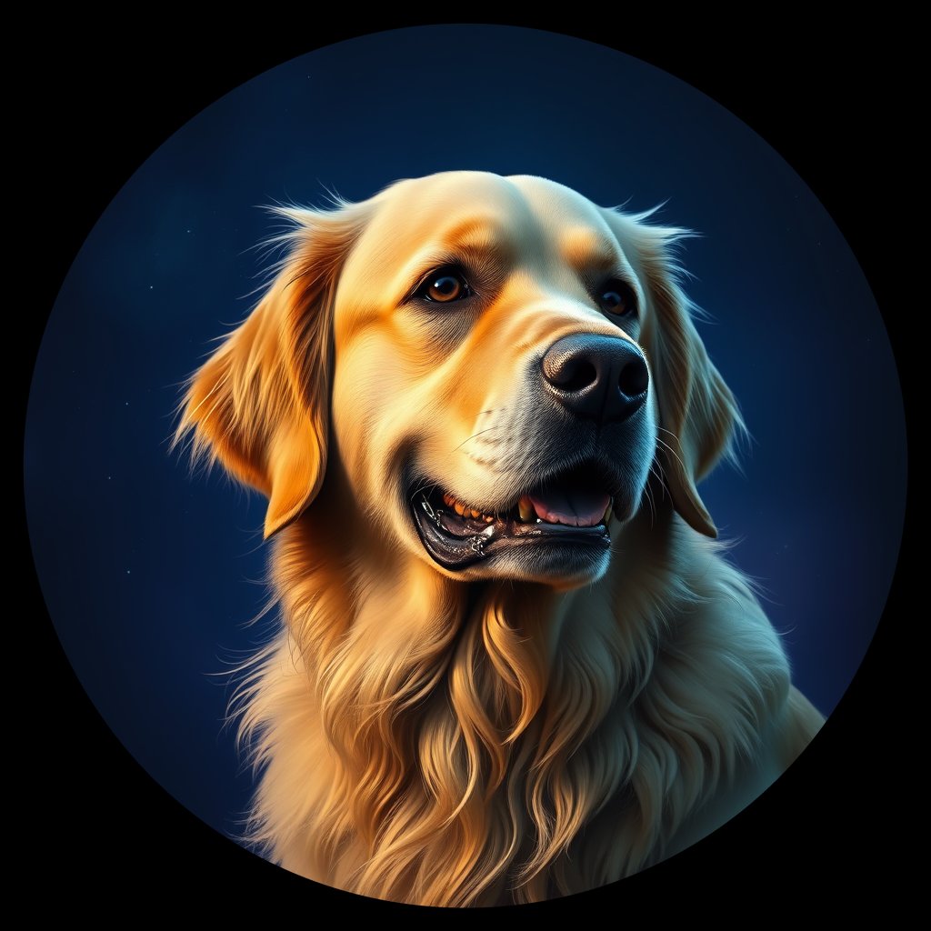 Cosmic medallion portrait of GRLS_grlsW0RLJN55, a Golden Retriever
