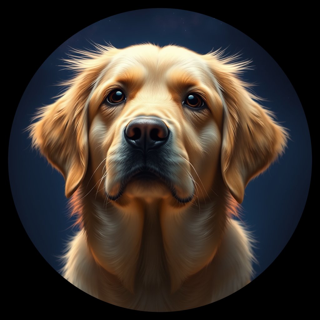 Cosmic medallion portrait of GRLS_grlsW10MD0NN, a Golden Retriever