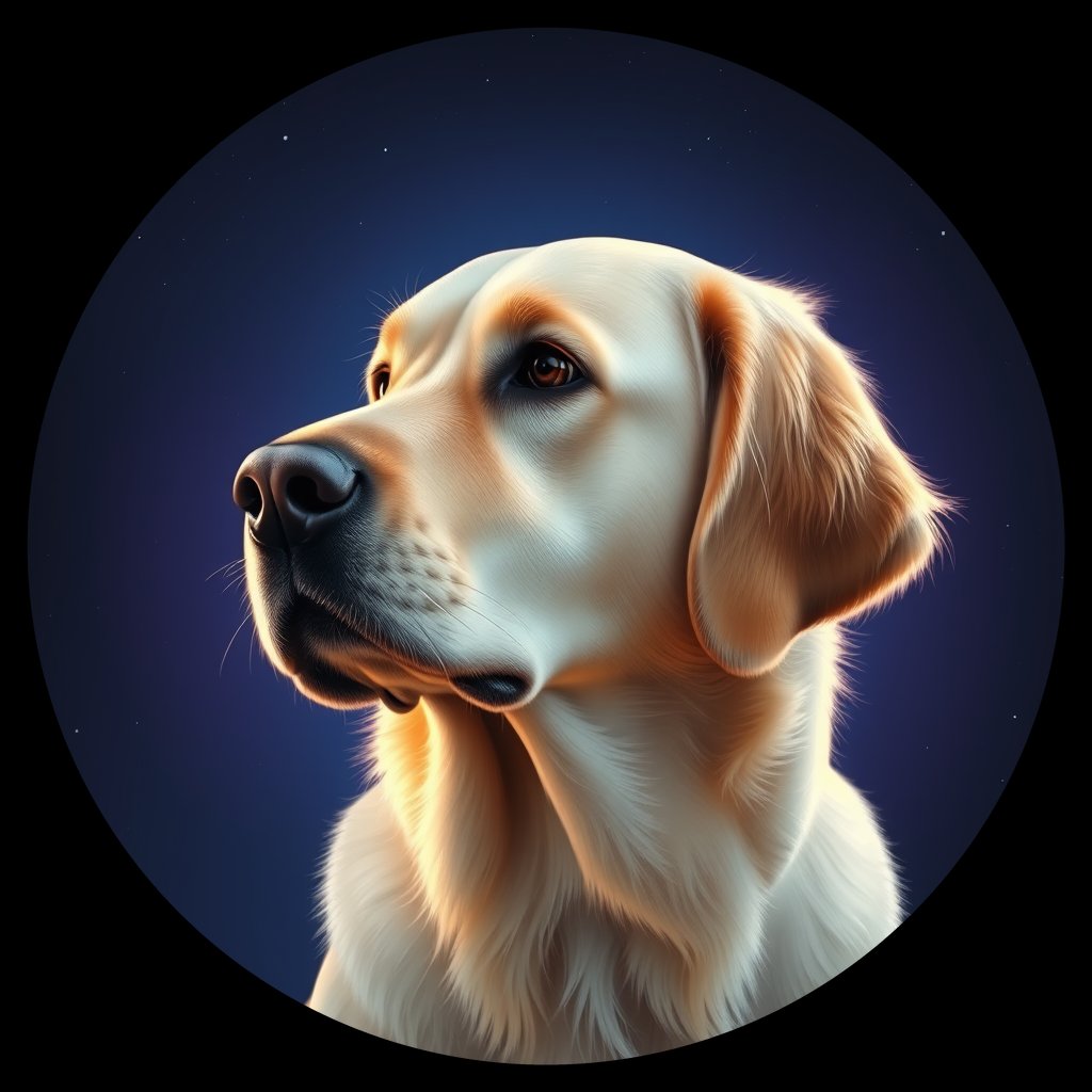 Cosmic medallion portrait of GRLS_grlsW140M811, a Golden Retriever
