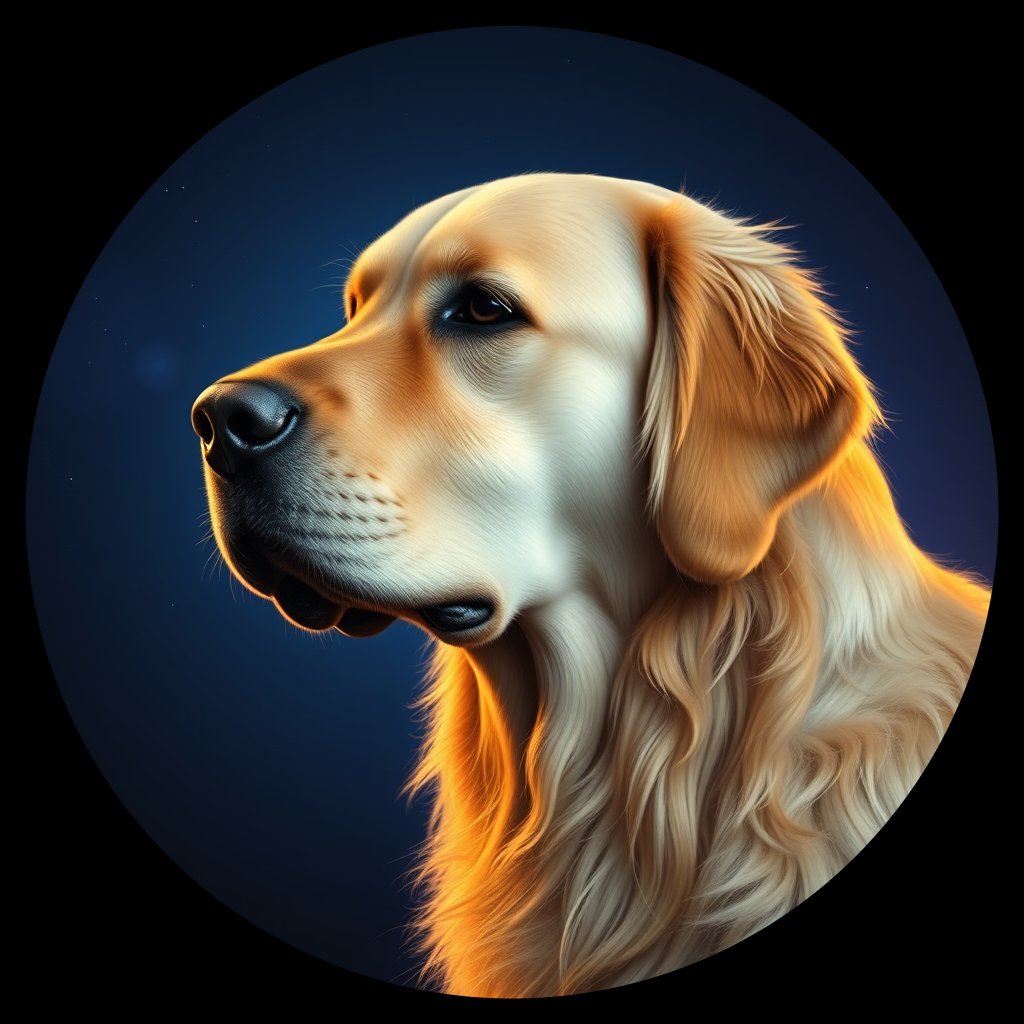 Cosmic medallion portrait of GRLS_grlsW1UHMNJJ, a Golden Retriever