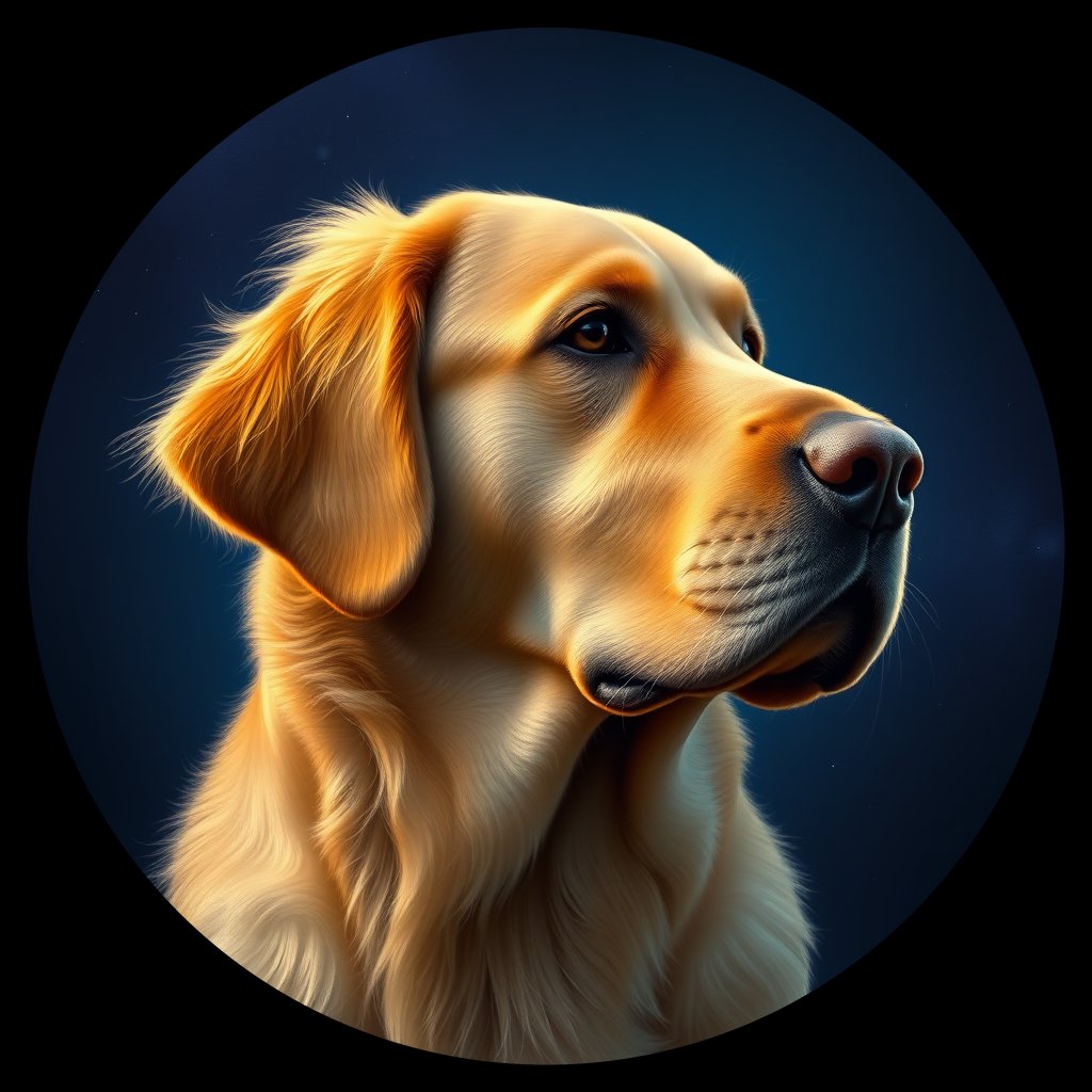 Cosmic medallion portrait of GRLS_grlsW1UT6NN, a Golden Retriever
