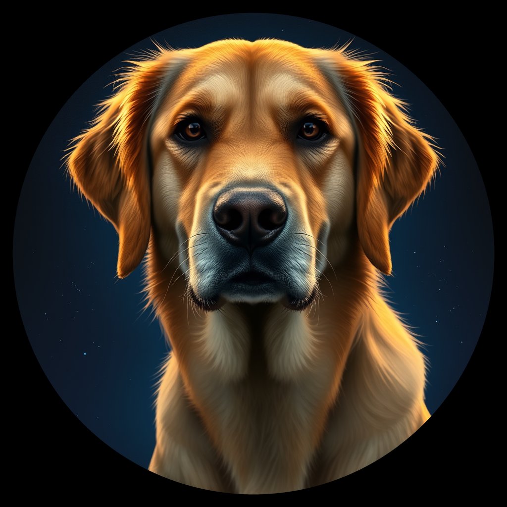 Cosmic medallion portrait of GRLS_grlsW20FSBVV, a Golden Retriever