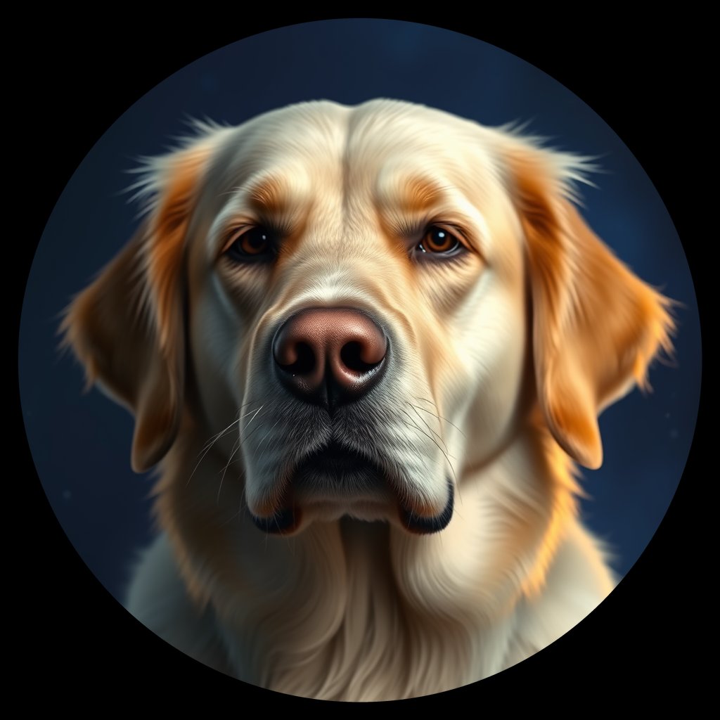 Cosmic medallion portrait of GRLS_grlsW2TLKFWW, a Golden Retriever