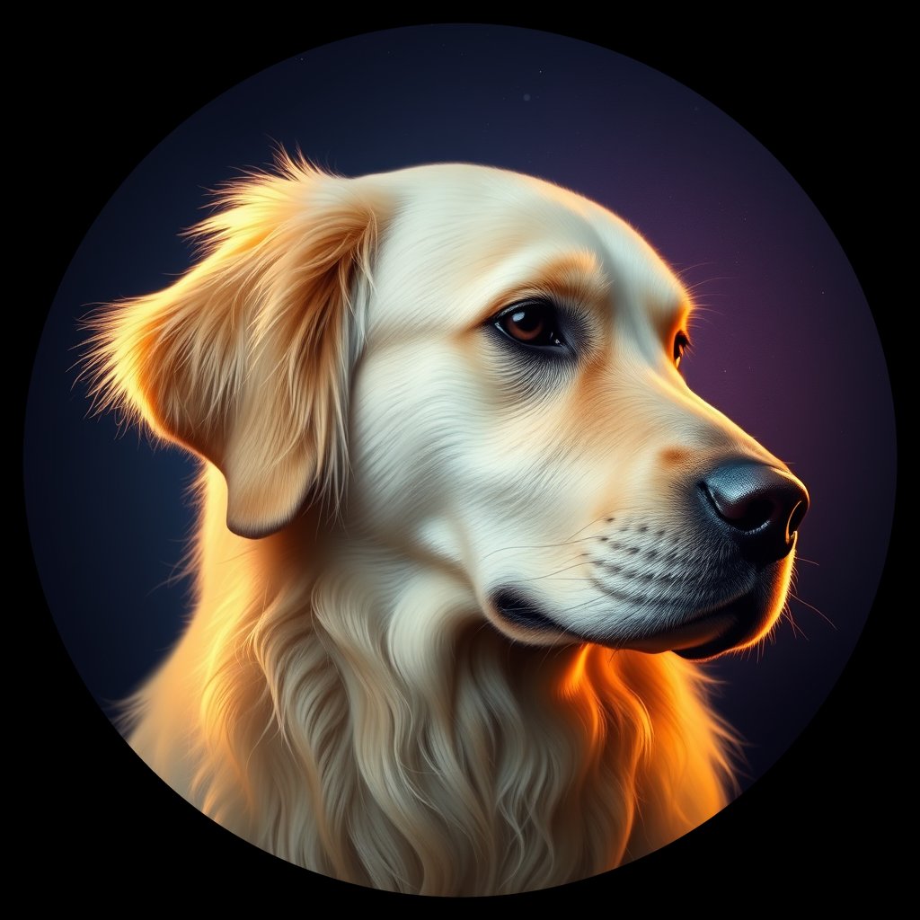 Cosmic medallion portrait of GRLS_grlsW375BZWW, a Golden Retriever