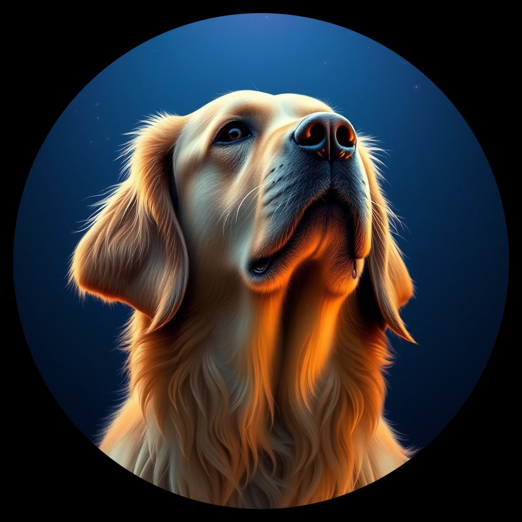 Cosmic medallion portrait of GRLS_grlsW4QGI6JJ, a Golden Retriever