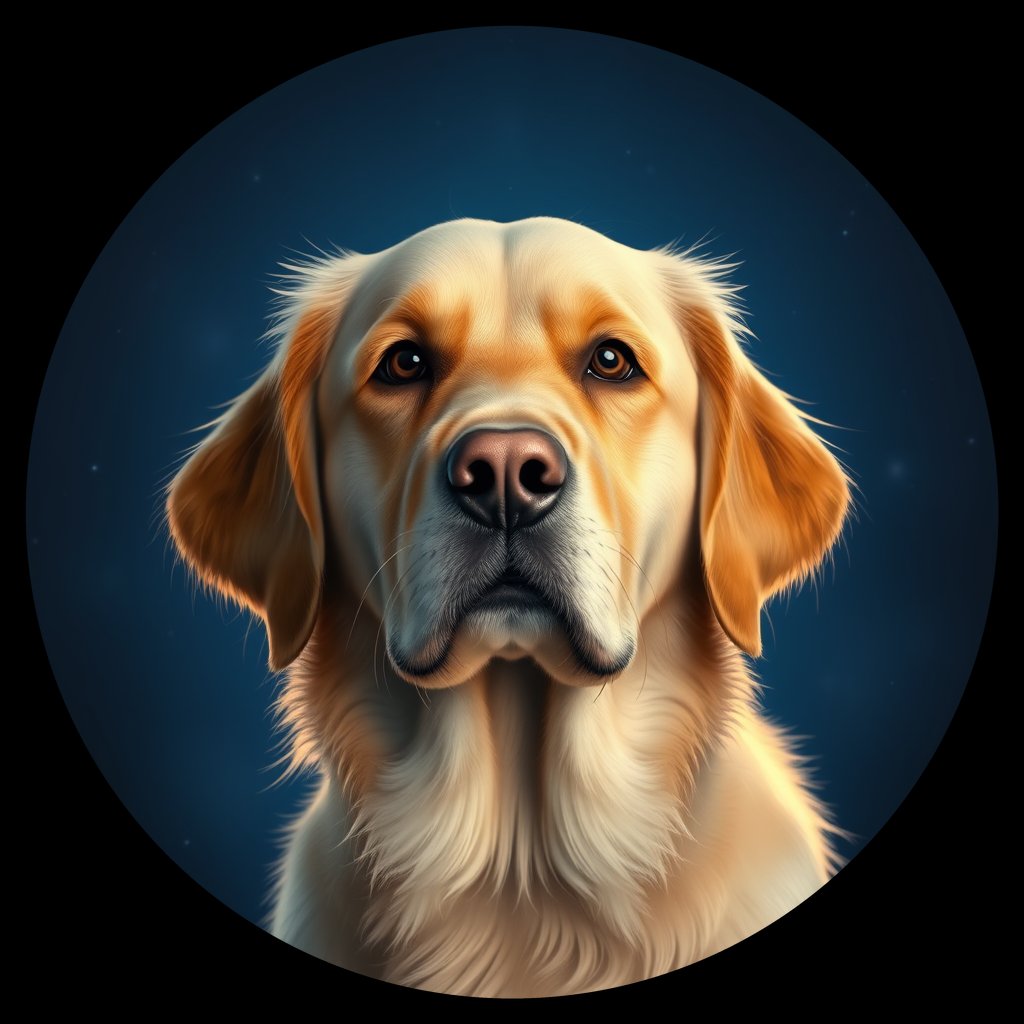 Cosmic medallion portrait of GRLS_grlsW4XUWI11, a Golden Retriever