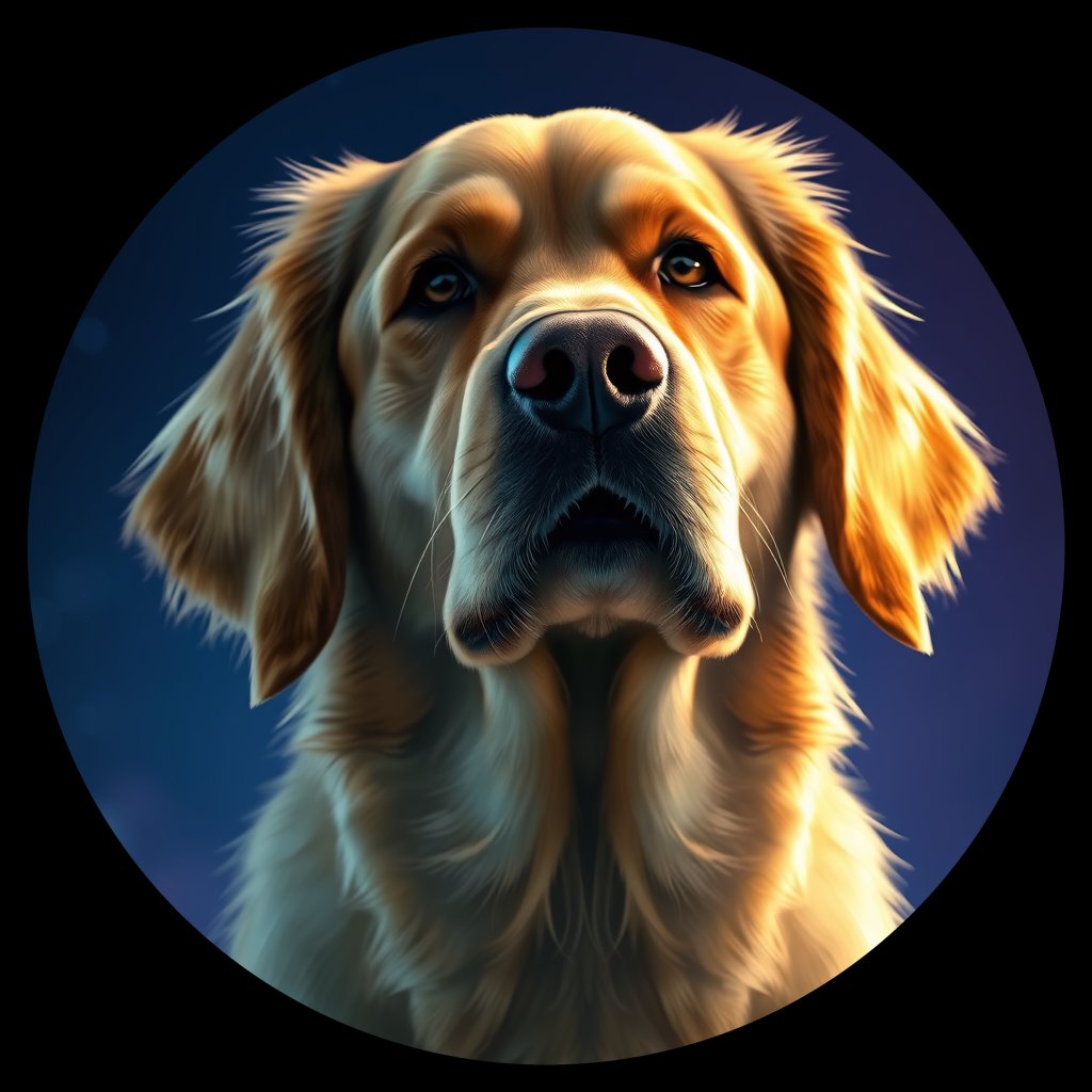 Cosmic medallion portrait of GRLS_grlsW588I188, a Golden Retriever