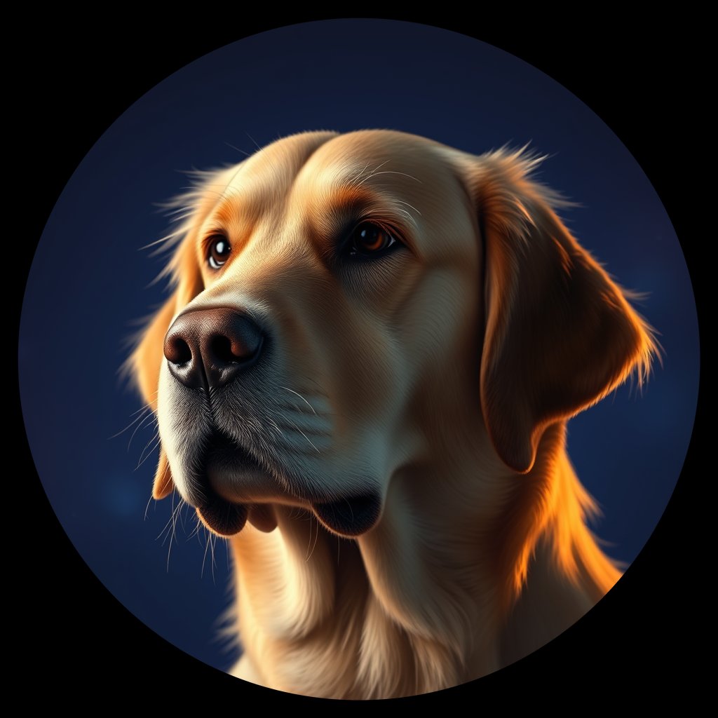Cosmic medallion portrait of GRLS_grlsW6IV4SUU, a Golden Retriever