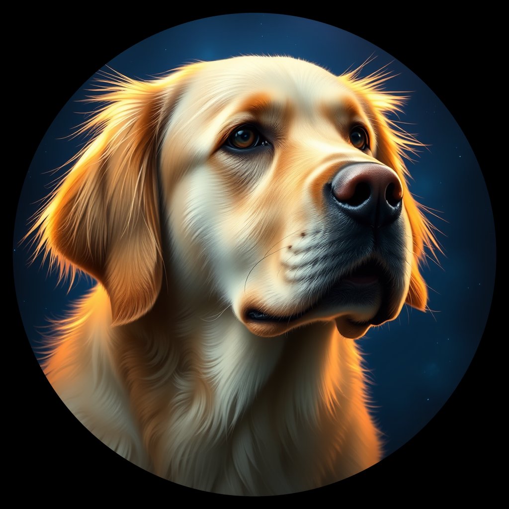 Cosmic medallion portrait of GRLS_grlsW7LSEJXX, a Golden Retriever