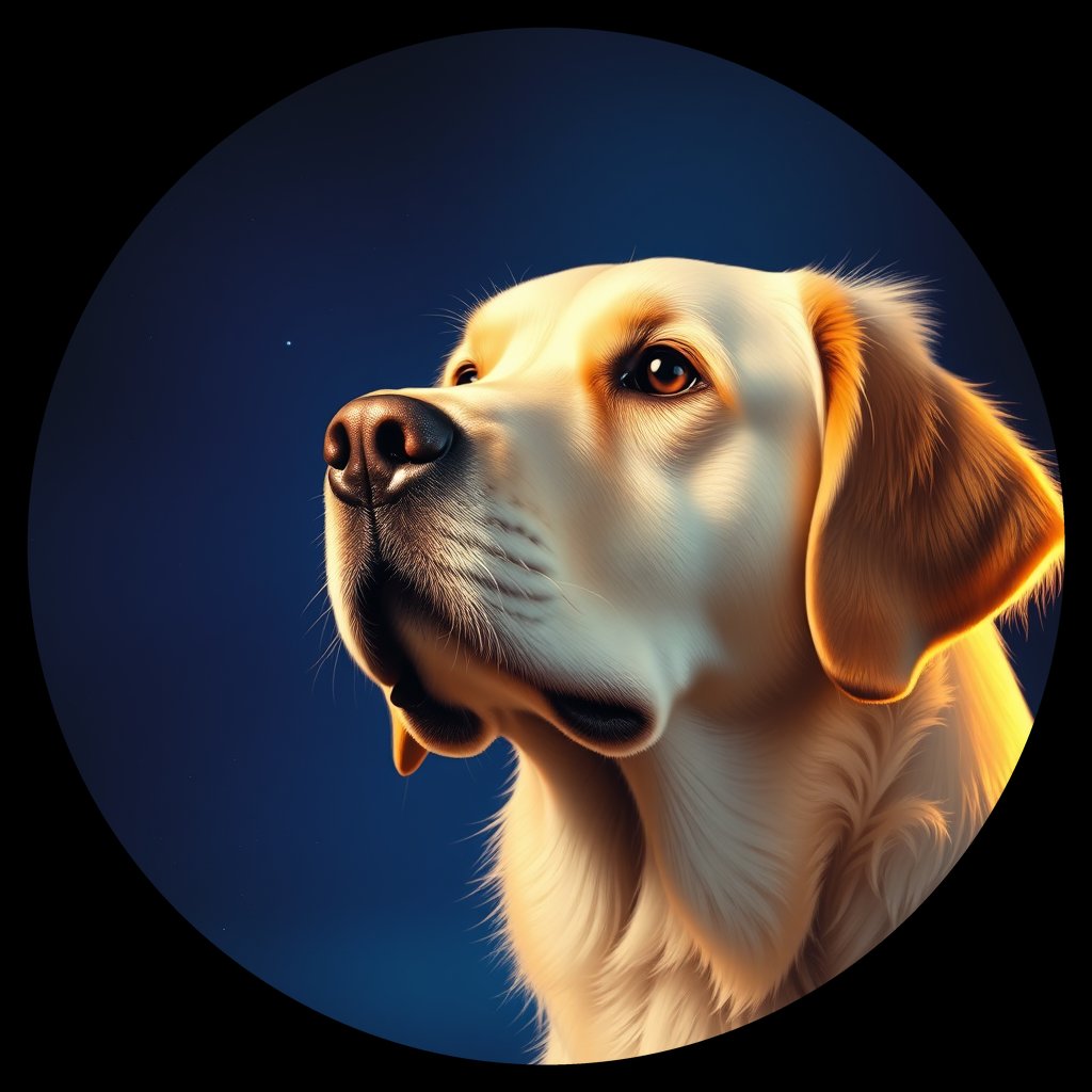 Cosmic medallion portrait of GRLS_grlsW7OHI3HH, a Golden Retriever