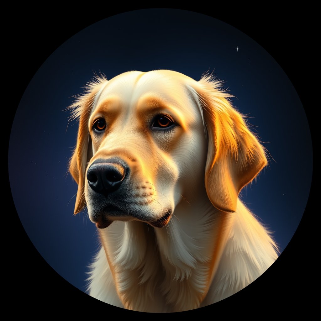 Cosmic medallion portrait of GRLS_grlsW88VMM, a Golden Retriever