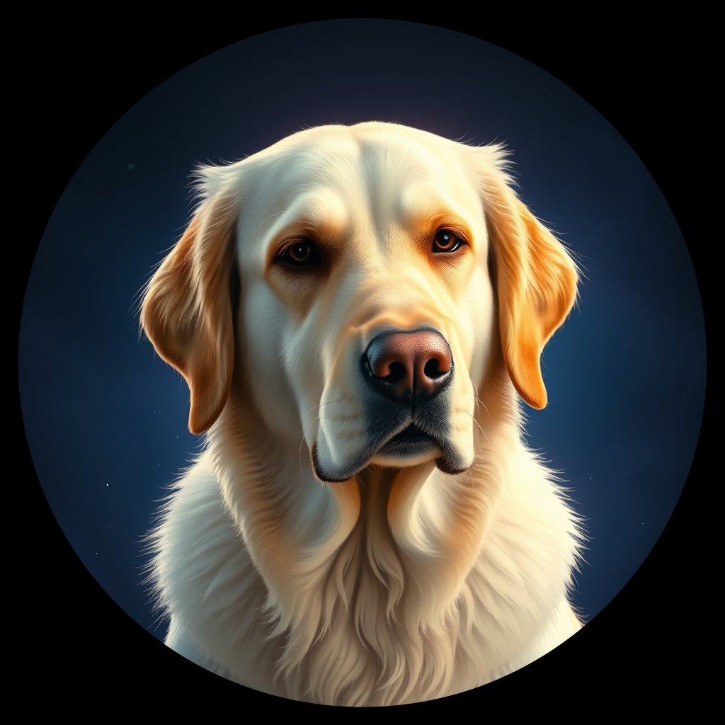 Cosmic medallion portrait of GRLS_grlsW9HGMLTT, a Golden Retriever