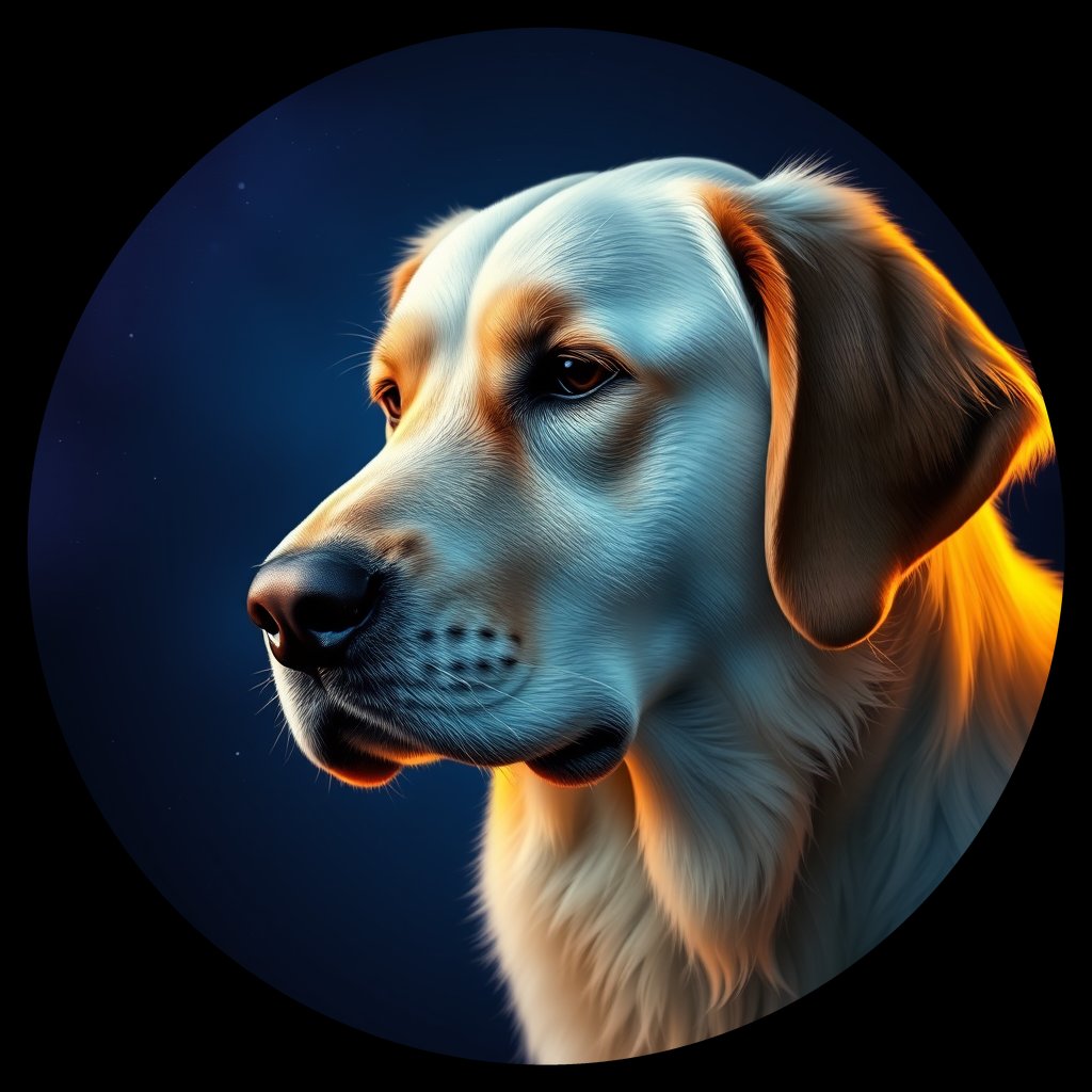 Cosmic medallion portrait of GRLS_grlsW9QLX0GG, a Golden Retriever