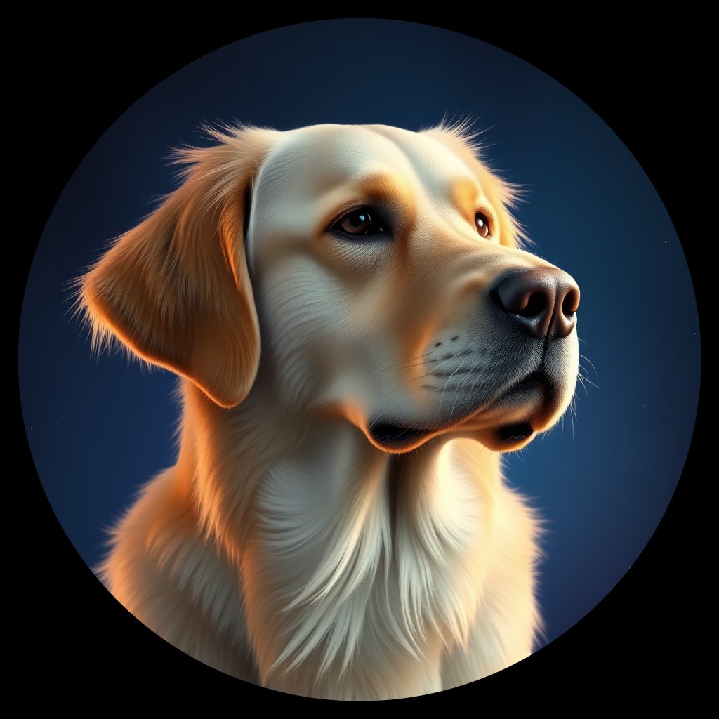 Cosmic medallion portrait of GRLS_grlsW9VLDHDD, a Golden Retriever