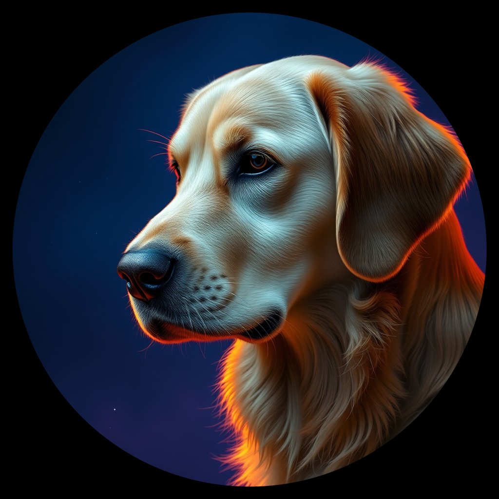 Cosmic medallion portrait of GRLS_grlsWBB1HJWW, a Golden Retriever