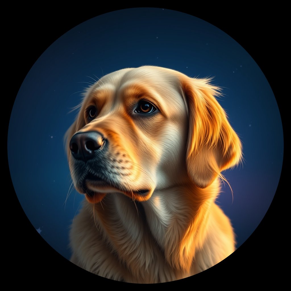 Cosmic medallion portrait of GRLS_grlsWBV248AA, a Golden Retriever