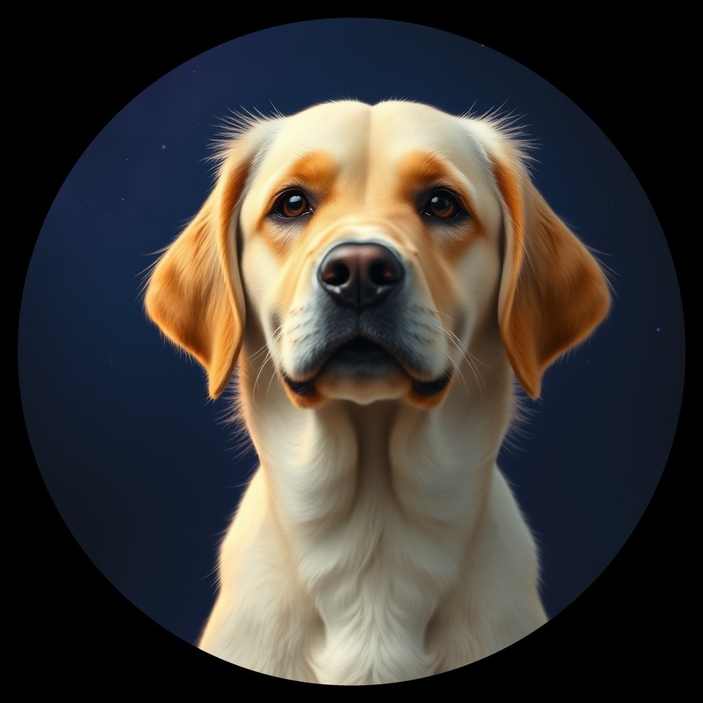 Cosmic medallion portrait of GRLS_grlsWDI6L5BB, a Golden Retriever