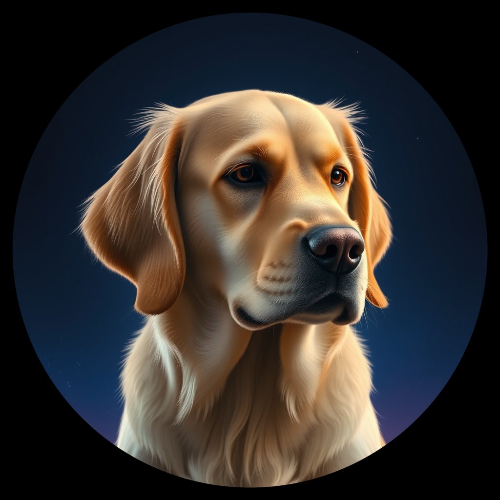 Cosmic medallion portrait of GRLS_grlsWE2URWMM, a Golden Retriever