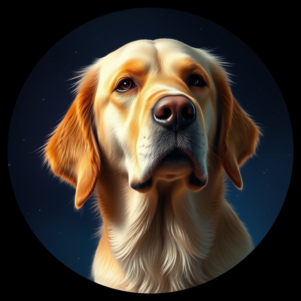 Cosmic medallion portrait of GRLS_grlsWFV3QDBB, a Golden Retriever