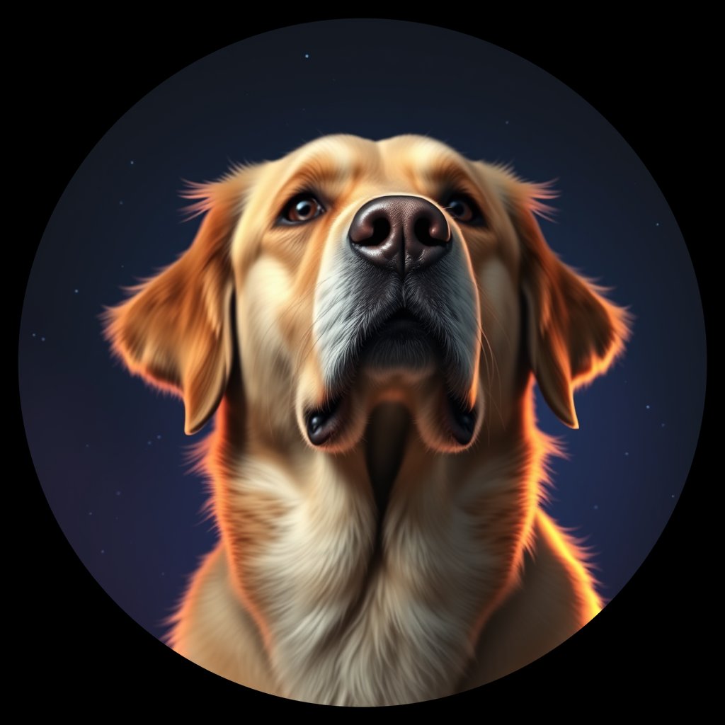 Cosmic medallion portrait of GRLS_grlsWGK4IN99, a Golden Retriever