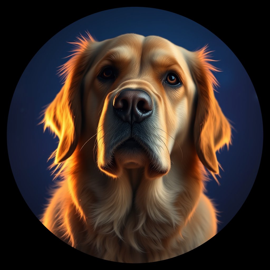Cosmic medallion portrait of GRLS_grlsWGVCSJFF, a Golden Retriever
