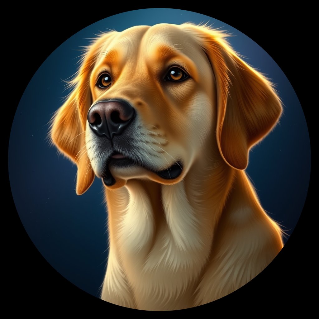 Cosmic medallion portrait of GRLS_grlsWHAB5BGG, a Golden Retriever