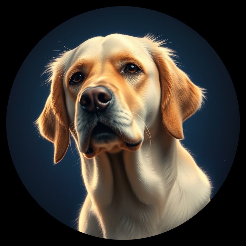 Cosmic medallion portrait of GRLS_grlsWI9XHNGG, a Golden Retriever