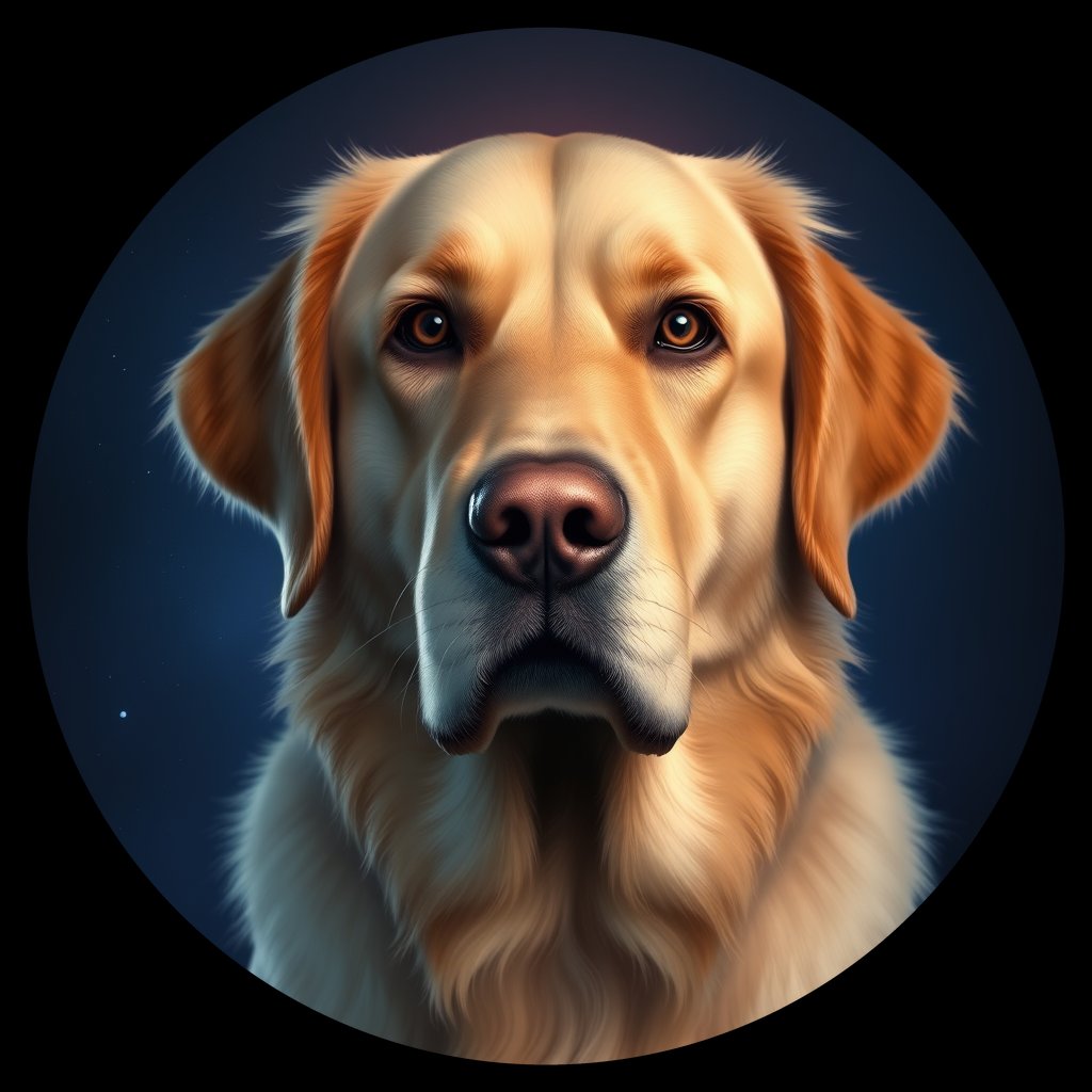 Cosmic medallion portrait of GRLS_grlsWIBYAH11, a Golden Retriever