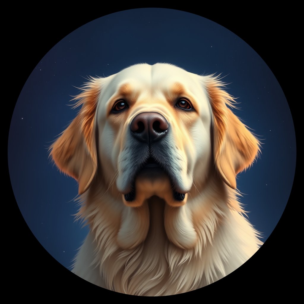 Cosmic medallion portrait of GRLS_grlsWIH4ZJ11, a Golden Retriever