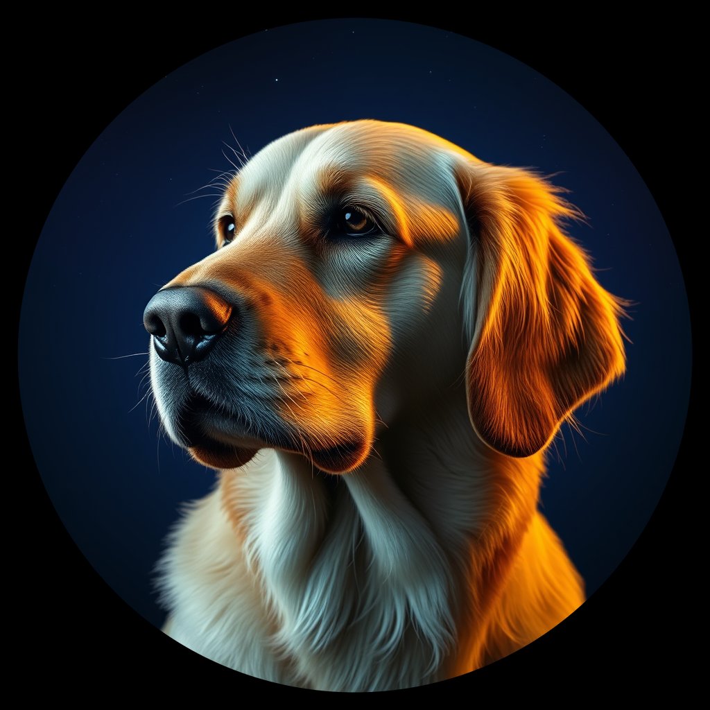 Cosmic medallion portrait of GRLS_grlsWILEG4FF, a Golden Retriever