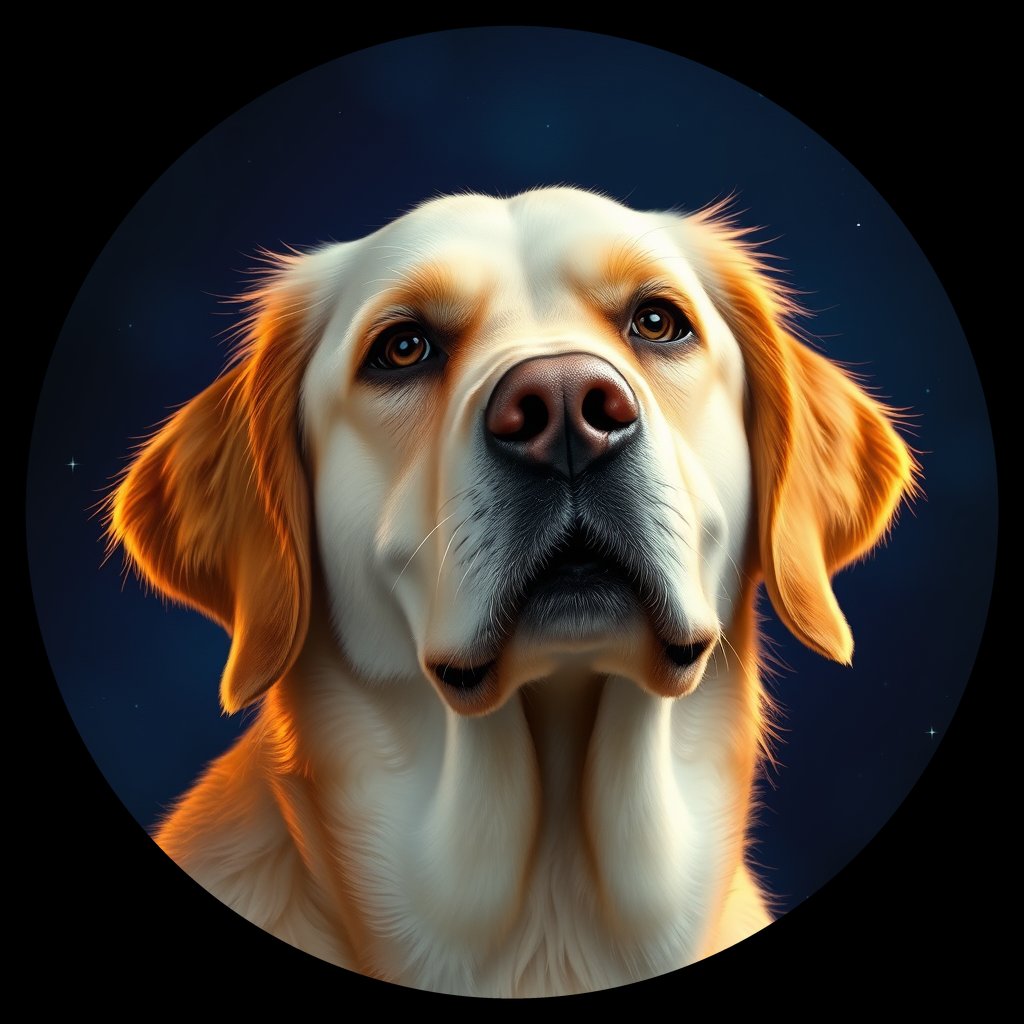 Cosmic medallion portrait of GRLS_grlsWK6TLZ88, a Golden Retriever
