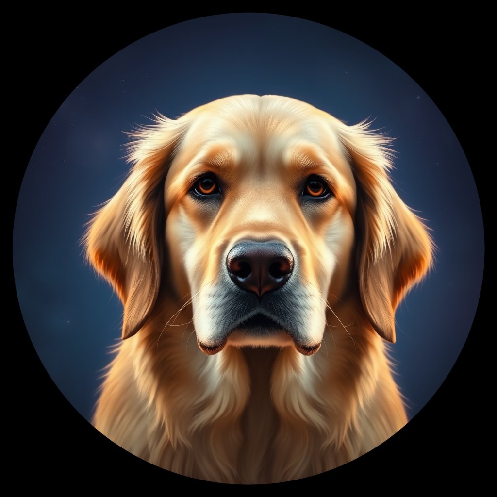 Cosmic medallion portrait of GRLS_grlsWK8OZUVV, a Golden Retriever