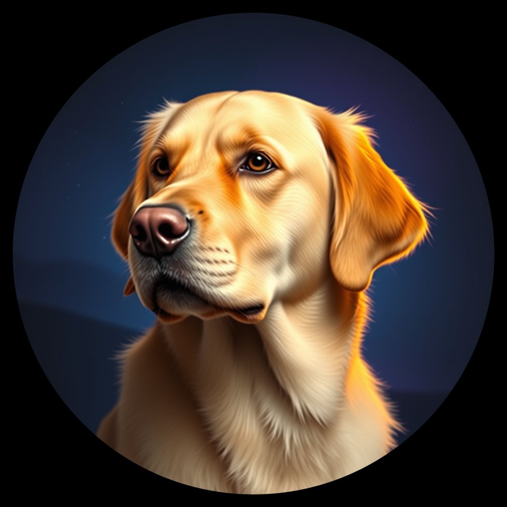 Cosmic medallion portrait of GRLS_grlsWLGLJ5HH, a Golden Retriever