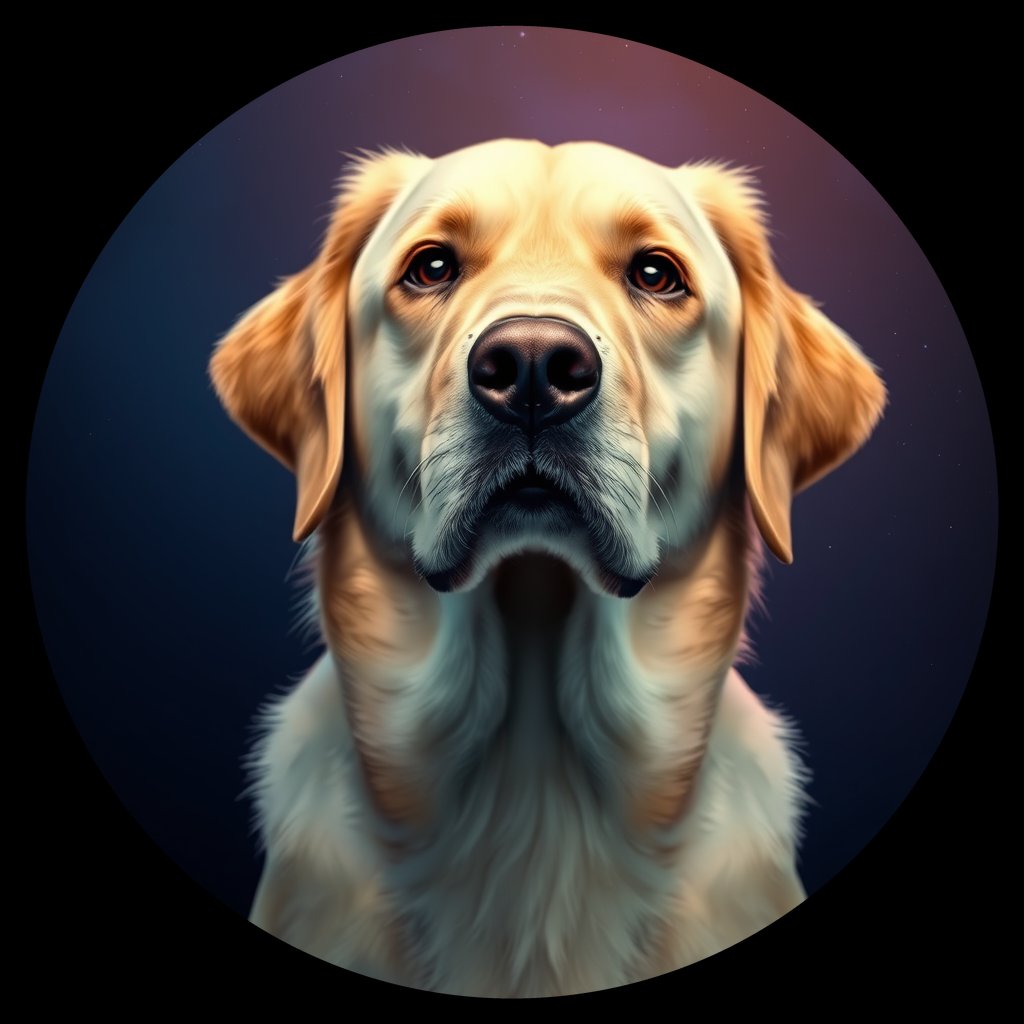 Cosmic medallion portrait of GRLS_grlsWLIHXCQQ, a Golden Retriever