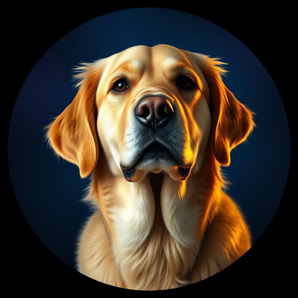 Cosmic medallion portrait of GRLS_grlsWLNH5544, a Golden Retriever