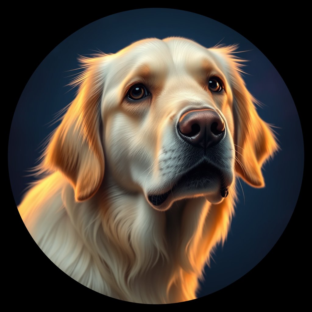 Cosmic medallion portrait of GRLS_grlsWLS2O599, a Golden Retriever