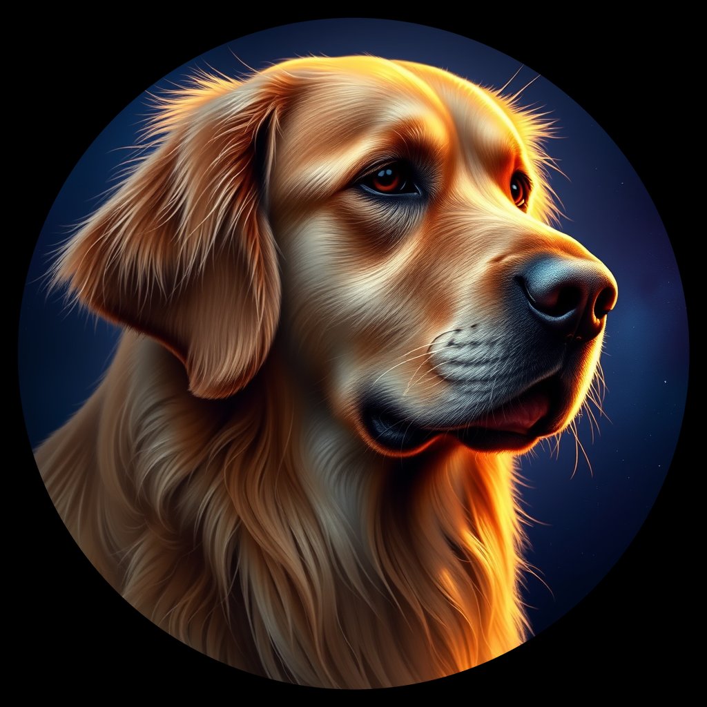 Cosmic medallion portrait of GRLS_grlsWLV7LRR, a Golden Retriever