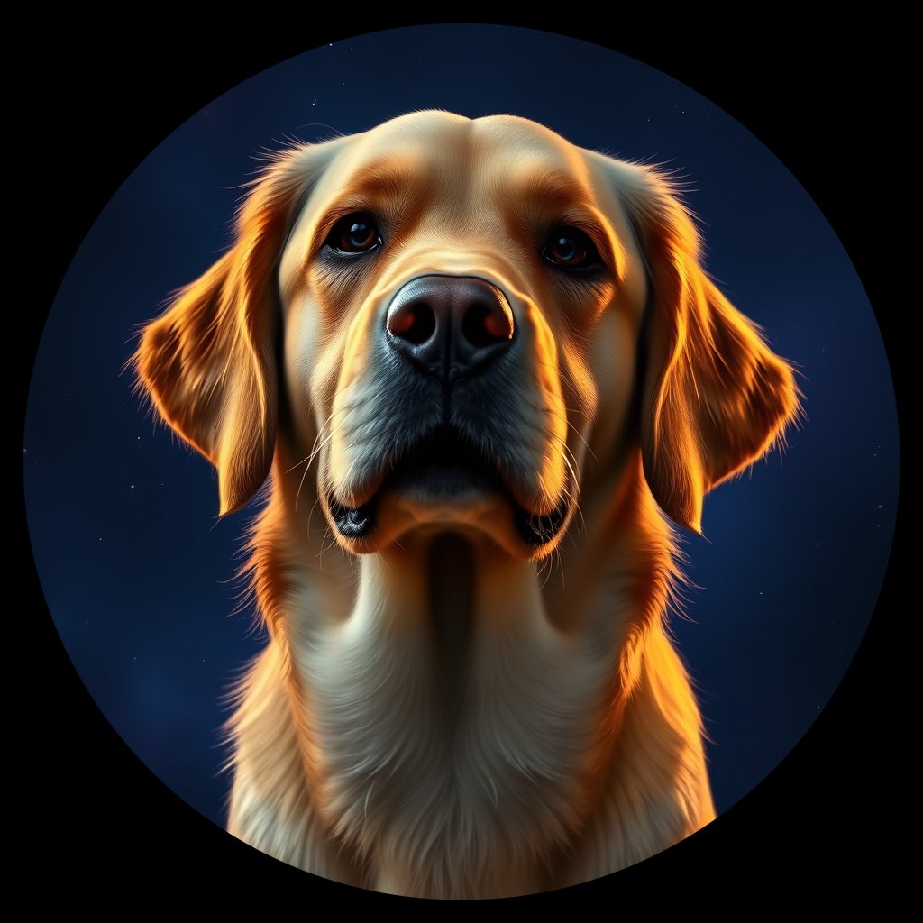 Cosmic medallion portrait of GRLS_grlsWMVAOPII, a Golden Retriever
