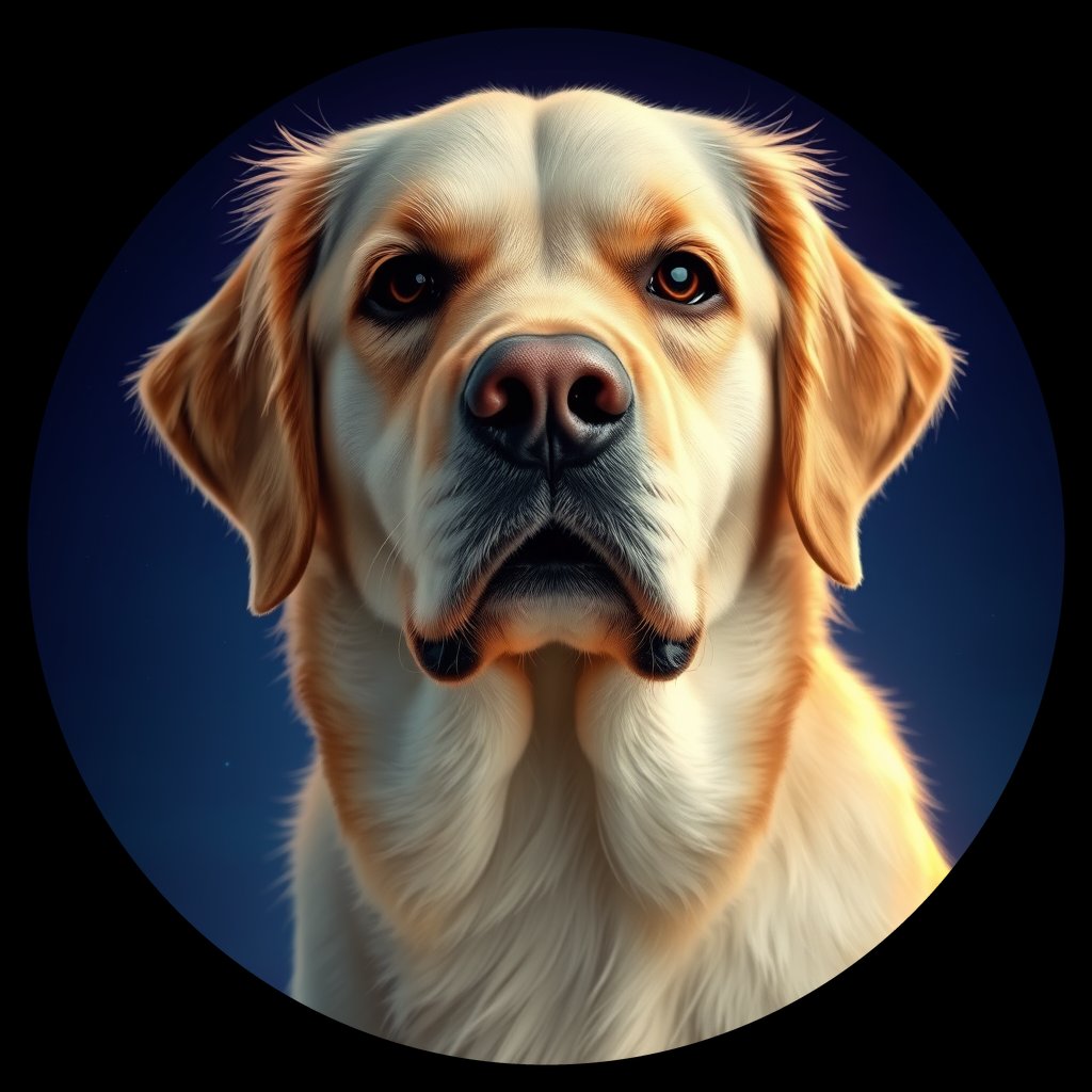 Cosmic medallion portrait of GRLS_grlsWNOL0UZZ, a Golden Retriever